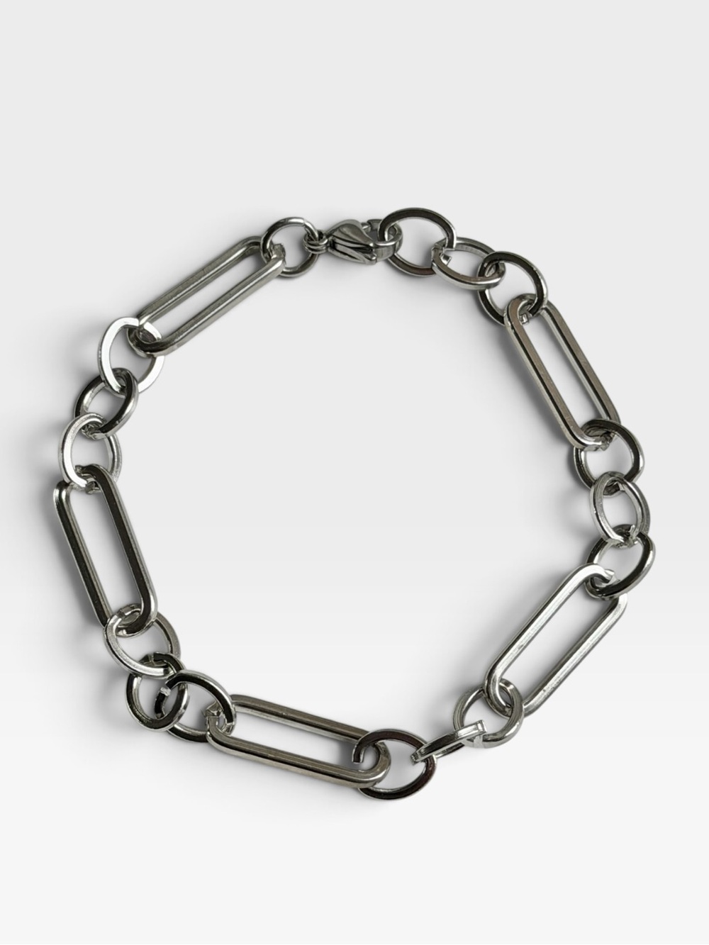 Men's Silver Paperclip & Round Link Chain Bracelet - Polished Steel